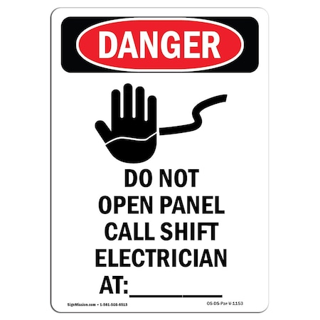 Signmission OSHA Danger Sign, Do Not Open Panel Call, 24in X 18in Rigid Plastic, 18" W, 24" L, Portrait OS-DS-P-1824-V-1153